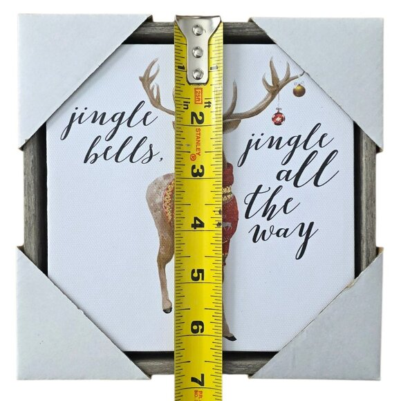 Holiday Reindeer Canvas Wall Art Wood Frame Sweater Jingle Bells Christmas Gift - Picture 4 of 7